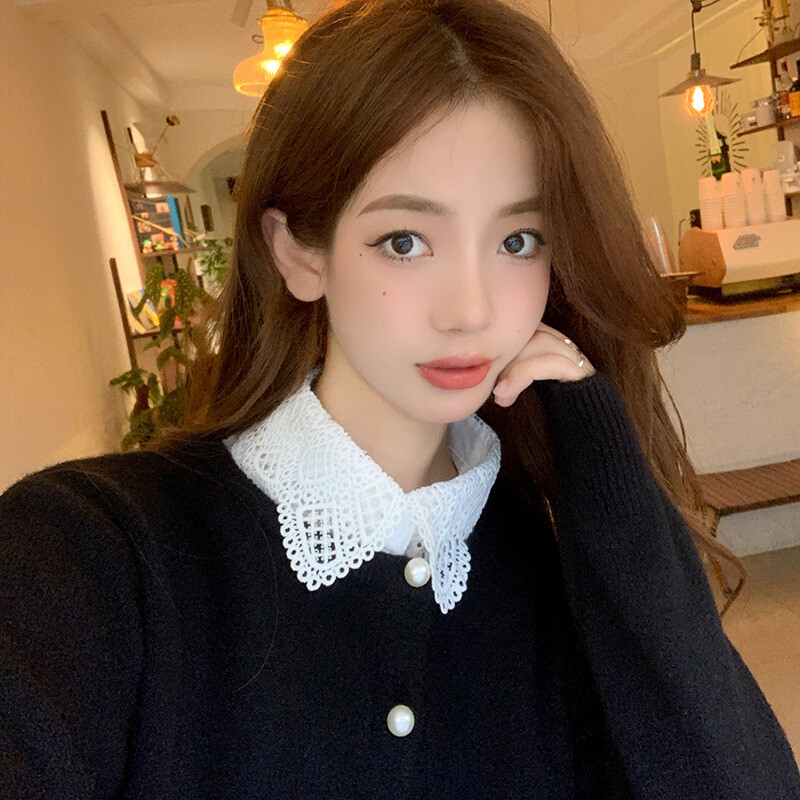 Denim Guler ascuțit Guler fals Guler de cămașă universal pentru femei Decor din bumbac Toamnă și iarnă Hanorac Pulover Gât rotund Primăvară Tendință stil coreean