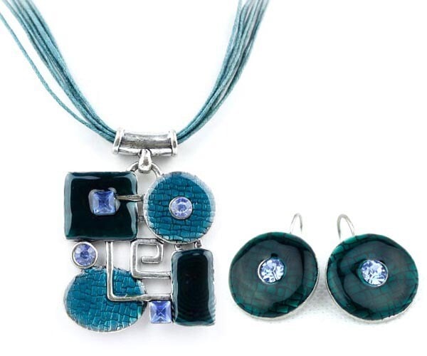 A63 Eiropas un Amerikas ārējās tirdzniecības juvelierizstrādājumu komplekts jauktas partijas pilienu eļļas traipu ģeometriskā kvadrātveida kaklarota un auskaru komplekts