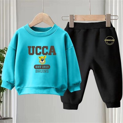 Rudens kūdikių mergaičių rūbų rinkinys raidėmis marginti megztiniai megztiniai viršus ir kelnės apačioje, 2 dalių kostiumas, vaikiški, vaikiški, berniukų sportiniai kostiumai