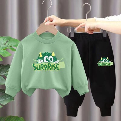 Φθινοπωρινό σετ μακρυμάνικα Παιδικά αγόρια Παιδικά Κοριτσίστικα Φούτερ με στάμπα πουλόβερ και παντελόνι στο κάτω μέρος 2 τεμάχια