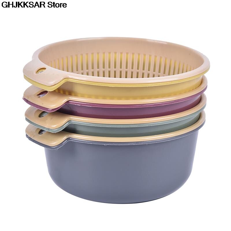 Nuimamas dviejų sluoksnių plastikinis maisto sietelis tuščiaviduris vaisių daržovių plovimo kiaurasamtis virtuvės valymui skalbimo krepšelio sietelis 1vnt