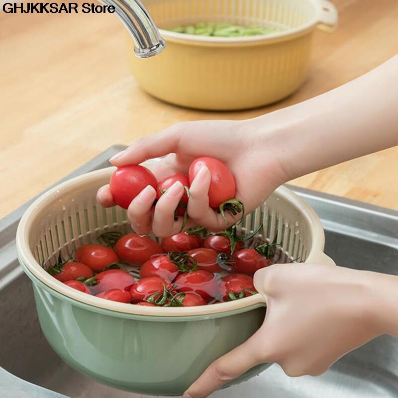 Nuimamas dviejų sluoksnių plastikinis maisto sietelis tuščiaviduris vaisių daržovių plovimo kiaurasamtis virtuvės valymui skalbimo krepšelio sietelis 1vnt