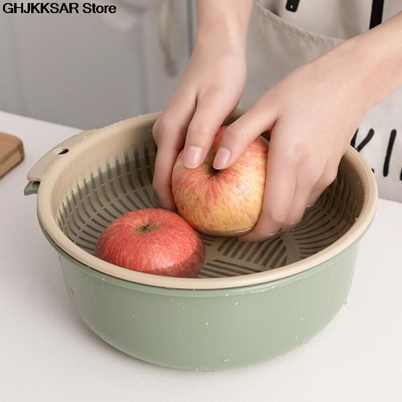 Nuimamas dviejų sluoksnių plastikinis maisto sietelis tuščiaviduris vaisių daržovių plovimo kiaurasamtis virtuvės valymui skalbimo krepšelio sietelis 1vnt