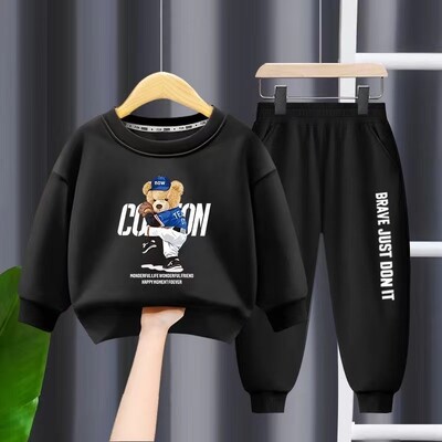 Őszi baba lány fiú ruha szett gyerekeknek baseball medvével nyomott pulóver felső és nadrág alsó 2 részes öltöny gyerek tréningruha