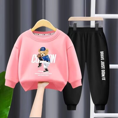Őszi baba lány fiú ruha szett gyerekeknek baseball medvével nyomott pulóver felső és nadrág alsó 2 részes öltöny gyerek tréningruha