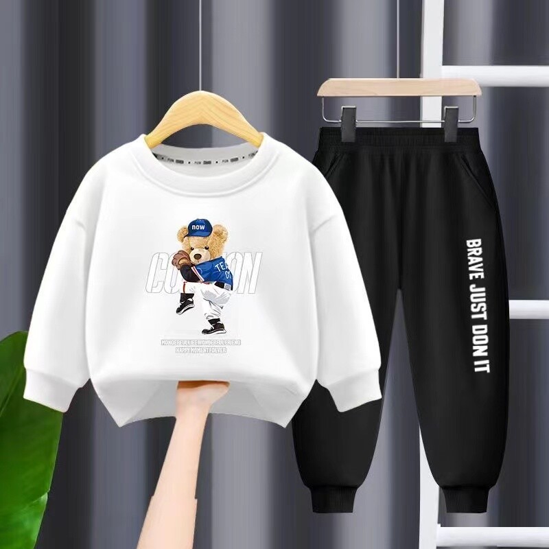 Őszi baba lány fiú ruha szett gyerekeknek baseball medvével nyomott pulóver felső és nadrág alsó 2 részes öltöny gyerek tréningruha