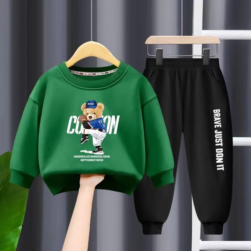 Őszi baba lány fiú ruha szett gyerekeknek baseball medvével nyomott pulóver felső és nadrág alsó 2 részes öltöny gyerek tréningruha