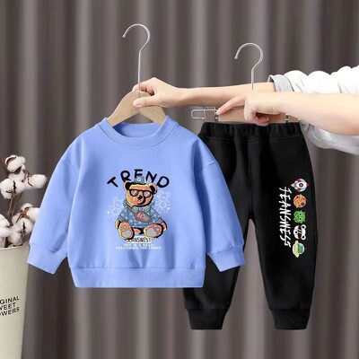 Φθινοπωρινό σετ ρούχων για μωρό αγόρι Παιδικό καρτούν αρκουδάκι με στάμπα μπλούζα και παντελόνι στο κάτω μέρος Φόρμα φόρμας δύο τεμαχίων