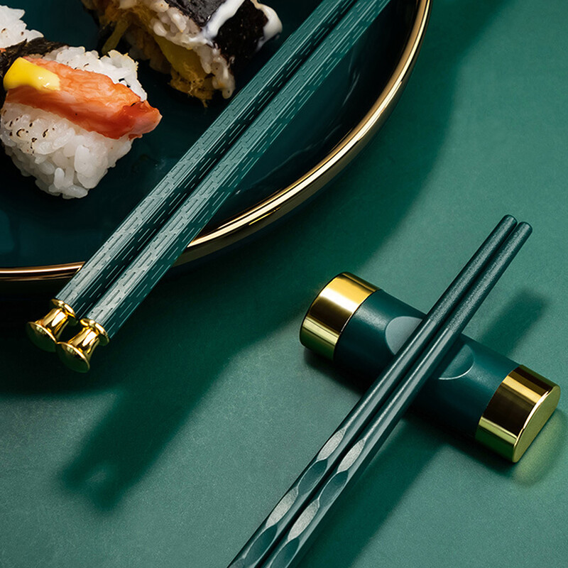 Zaļš zelts 5 pāri irbulīši neslīdošiem pārtikas kociņiem Karbonādes irbulīši Atkārtoti lietojami ķīniešu irbulīši Galda piederumi Dāvanu virtuves rīki