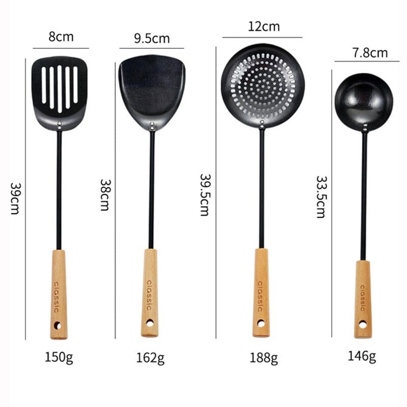 Roostevabast terasest puidust käepidemega kööginõud Spaatliga skimmer, paksendatud praadimislabidas Põlemisvastased küpsetusnõud köögi jaoks