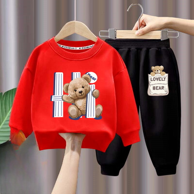 Rudens mazulis, meitene zēns, drēbju komplekts bērniem, multfilma, lācis, apdrukāts džemperis, augšdaļa un bikšu apakšdaļa, divdaļīgs uzvalks kokvilnas treniņtērps