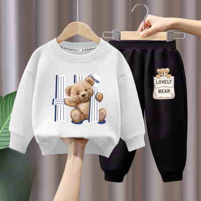 Rudens mazulis, meitene zēns, drēbju komplekts bērniem, multfilma, lācis, apdrukāts džemperis, augšdaļa un bikšu apakšdaļa, divdaļīgs uzvalks kokvilnas treniņtērps