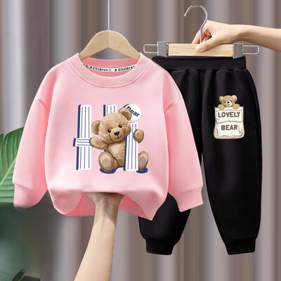 Rudens mazulis, meitene zēns, drēbju komplekts bērniem, multfilma, lācis, apdrukāts džemperis, augšdaļa un bikšu apakšdaļa, divdaļīgs uzvalks kokvilnas treniņtērps