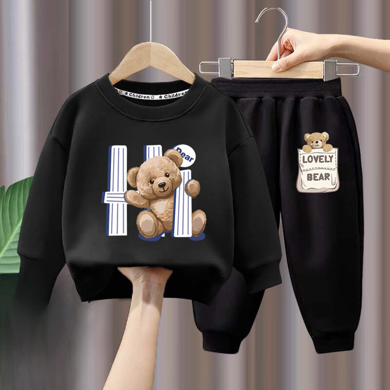 Rudens mazulis, meitene zēns, drēbju komplekts bērniem, multfilma, lācis, apdrukāts džemperis, augšdaļa un bikšu apakšdaļa, divdaļīgs uzvalks kokvilnas treniņtērps