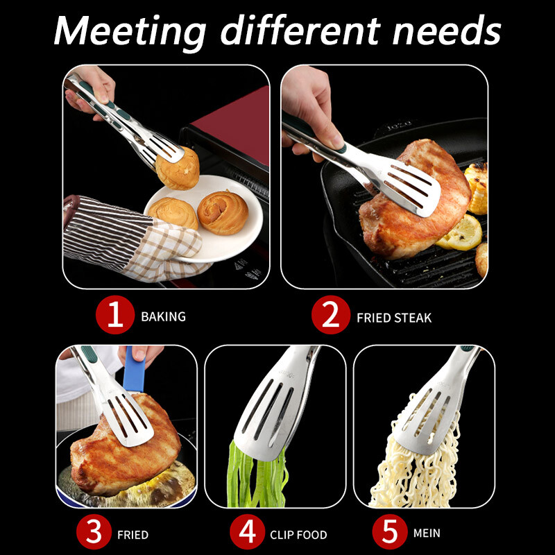 7/9/12 colių virtuvės žnyplės 304 nerūdijančio plieno grilio žnyplės kepimui ant grotelių, neslystančios salotų žnyplės, spaustukai, žnyplės, virtuvės priedai