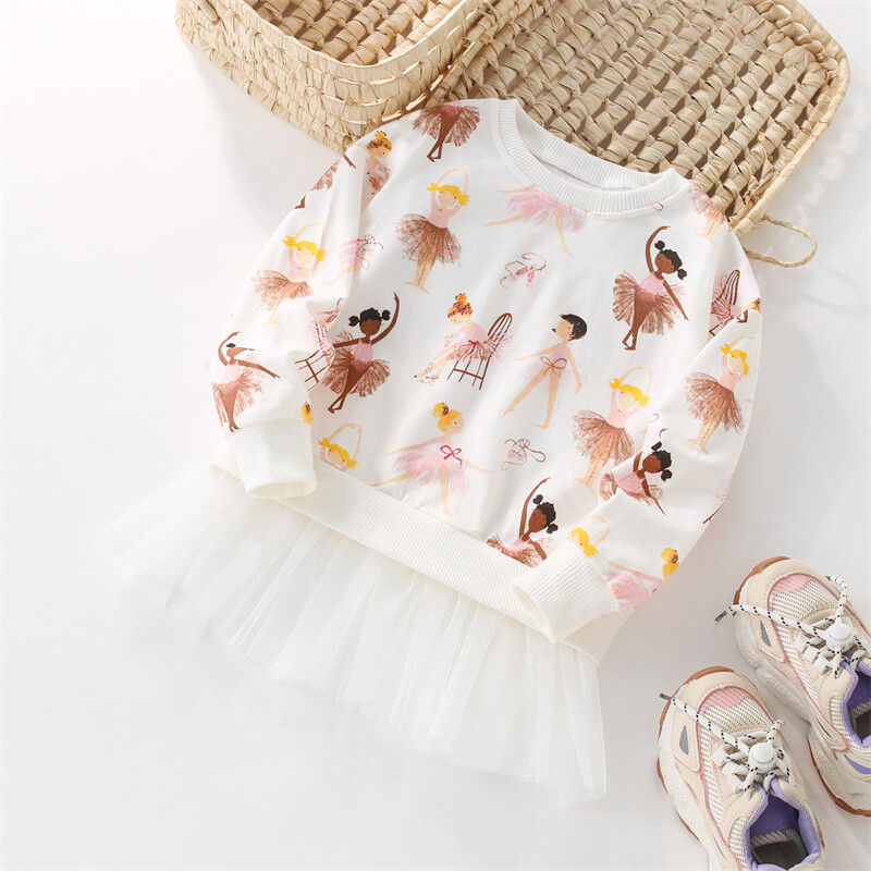 Zeebread 2-7T Детски суичъри за момичета Есенни пролетни танцуващи момичета Детски дрехи Бебешки ризи с качулка Костюм Спортно облекло