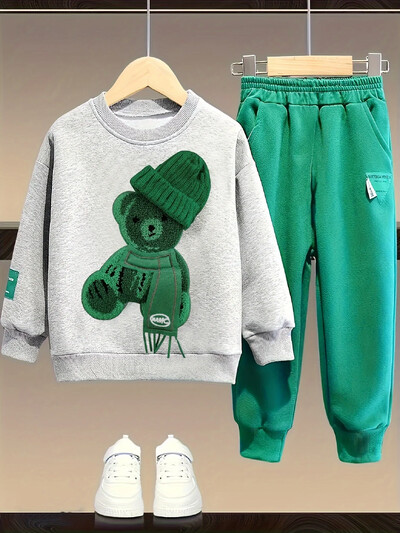 Pavasara mazuļu meitenes zēnu apģērbu komplekts bērniem sporta karikatūra lāču džemperis, augšdaļa un bikses ar dibenu, divdaļīgs uzvalks kokvilnas treniņtērps