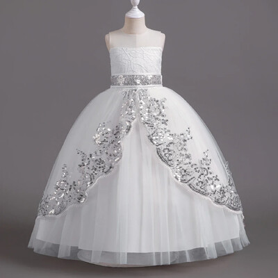 2023 m. vasaros blizgučiais nėriniuota vestuvinė suknelė mergaitėms be rankovių su aplikacijomis Pūkuota tinklinė princesės suknelė, skirta vaikiškam gimtadienio vakarėliui 4–10 m.
