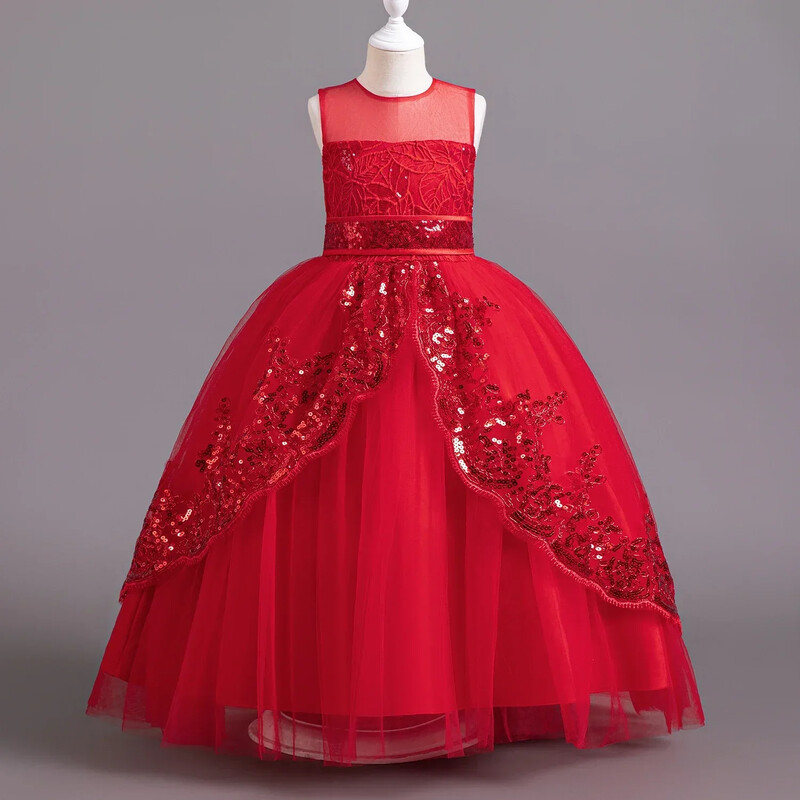 2023 m. vasaros blizgučiais nėriniuota vestuvinė suknelė mergaitėms be rankovių su aplikacijomis Pūkuota tinklinė princesės suknelė, skirta vaikiškam gimtadienio vakarėliui 4–10 m.