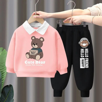 Őszi Gyerek Fiú Ruha Szett Gyerek Lányok Rajzfilm Medve Print Pulóverek Pulóver Felső és nadrág 2db Öltöny Tinédzser ruhák Tréningruha