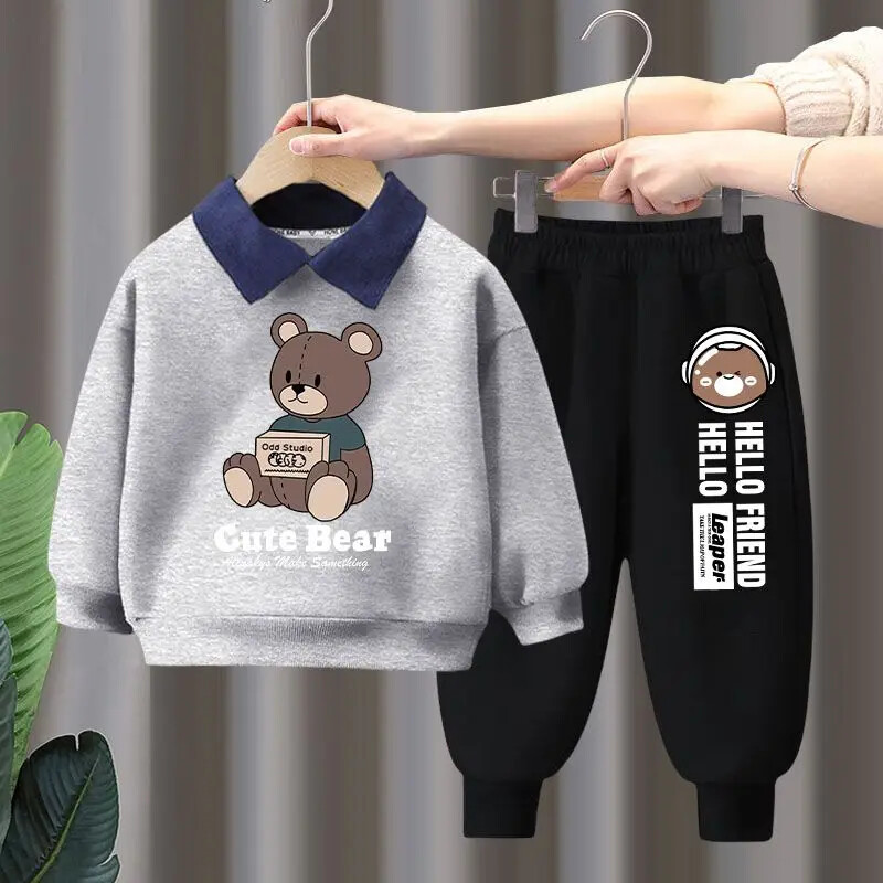Őszi Gyerek Fiú Ruha Szett Gyerek Lányok Rajzfilm Medve Print Pulóverek Pulóver Felső és nadrág 2db Öltöny Tinédzser ruhák Tréningruha