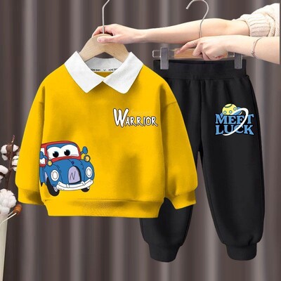 Zēniem nolaižama apkakle, džemperis, top komplekti rudens jauns garo bikšu komplekts bērniem multfilmu drukas sporta kostīmi mazuļu bērnu treniņtērps