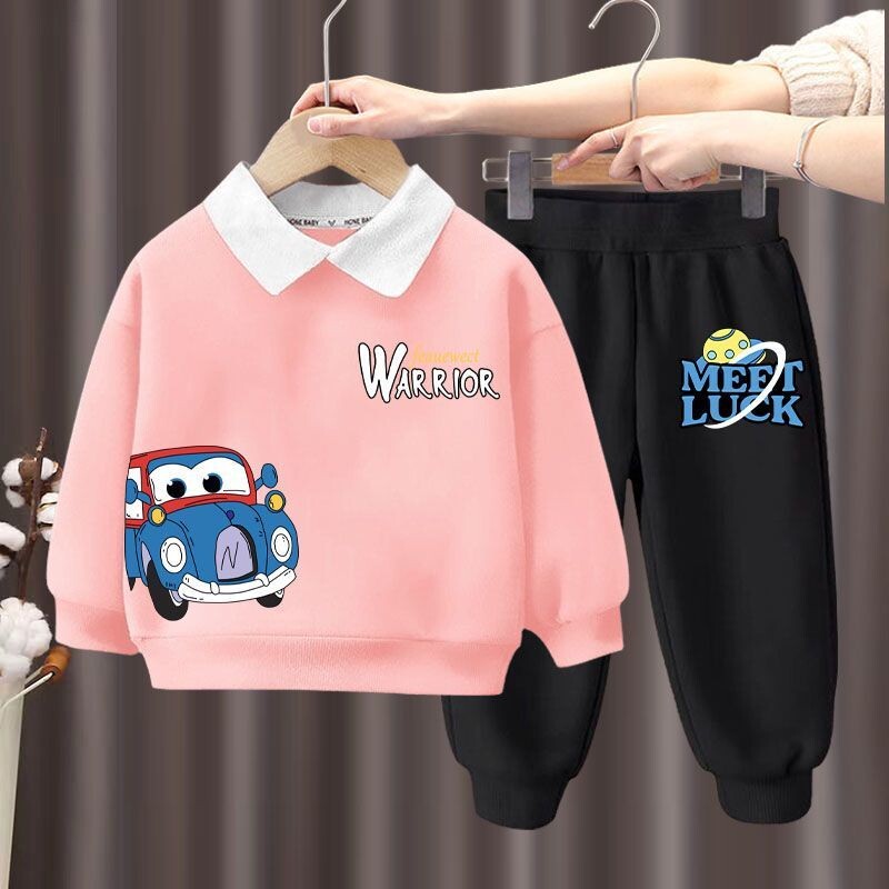 Zēniem nolaižama apkakle, džemperis, top komplekti rudens jauns garo bikšu komplekts bērniem multfilmu drukas sporta kostīmi mazuļu bērnu treniņtērps