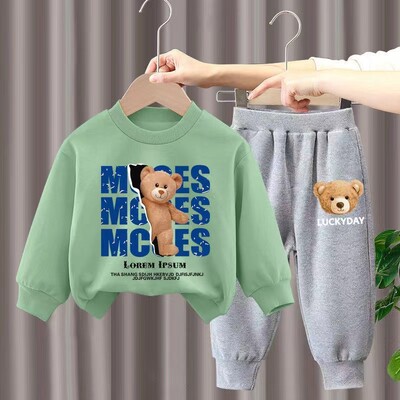 Rudens kūdikių berniuko rūbų rinkinys Vaikams Sportas Būdingas meškiukas megztinis Viršus ir kelnės užpakaliukas dviejų dalių kostiumas medvilninis sportinis kostiumas