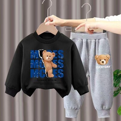 Rudens kūdikių berniuko rūbų rinkinys Vaikams Sportas Būdingas meškiukas megztinis Viršus ir kelnės užpakaliukas dviejų dalių kostiumas medvilninis sportinis kostiumas