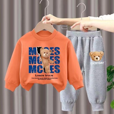 Rudens kūdikių berniuko rūbų rinkinys Vaikams Sportas Būdingas meškiukas megztinis Viršus ir kelnės užpakaliukas dviejų dalių kostiumas medvilninis sportinis kostiumas