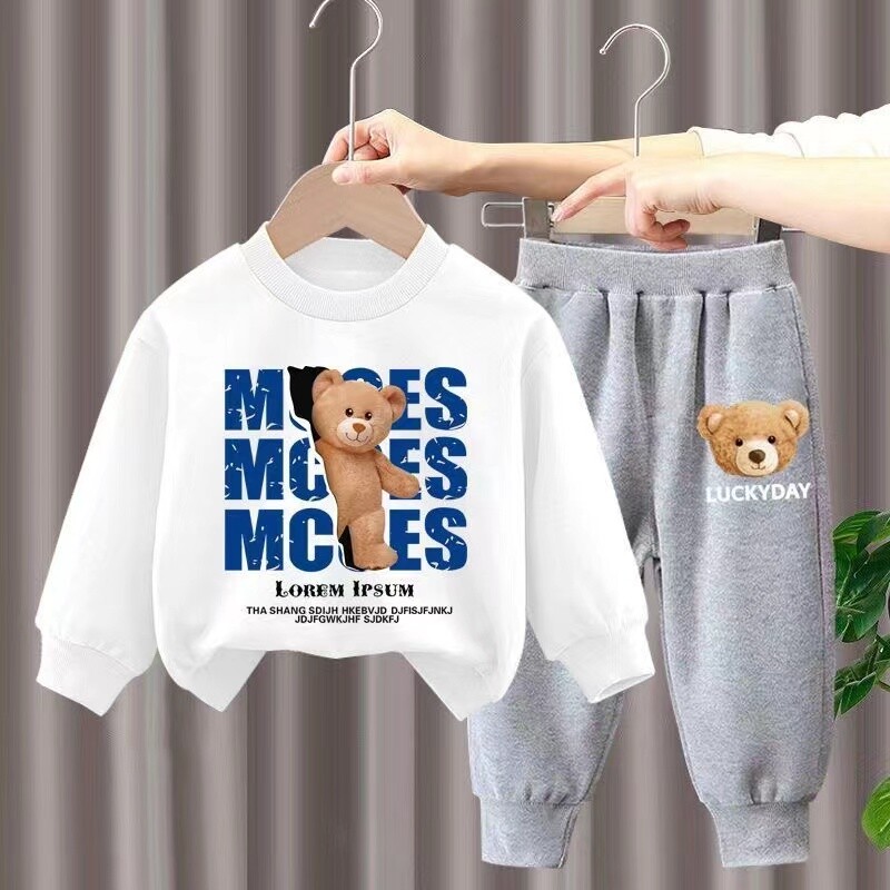 Rudens kūdikių berniuko rūbų rinkinys Vaikams Sportas Būdingas meškiukas megztinis Viršus ir kelnės užpakaliukas dviejų dalių kostiumas medvilninis sportinis kostiumas