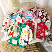 Kūdikių berniukų mergaičių storas šiltas megztinis Naujas 2024 m. rudens, žiemos vaikams animacinis filmas Dinozaurų raidės Trikotažo megztinis Paltas Laisvalaikio drabužiai