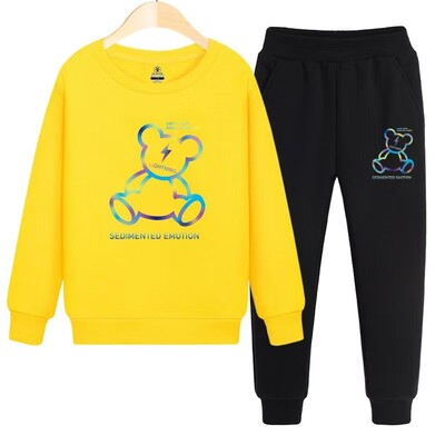 Jesenski komplet odjeće za djevojčice i dječake, dječja majica s otisnutim crtićima i medvjedom, gornji dio i donji dio hlača, dvodijelna trenirka