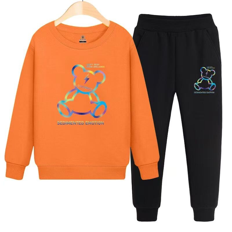 Jesenski komplet odjeće za djevojčice i dječake, dječja majica s otisnutim crtićima i medvjedom, gornji dio i donji dio hlača, dvodijelna trenirka