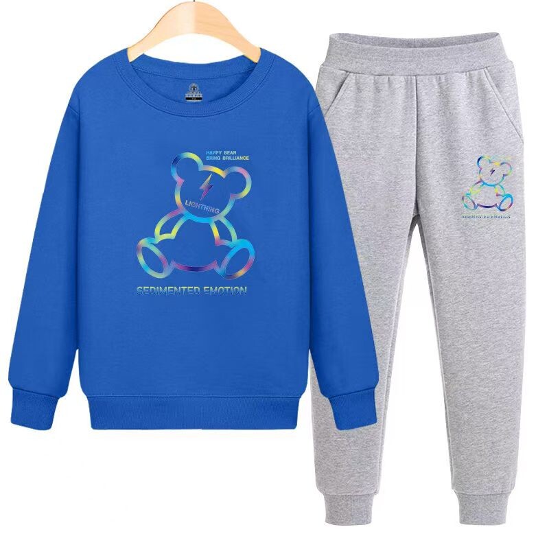 Jesenski komplet odjeće za djevojčice i dječake, dječja majica s otisnutim crtićima i medvjedom, gornji dio i donji dio hlača, dvodijelna trenirka