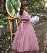 Paauglių mergaičių nėrinių berankovių tiulio princesės suknelė Elegantiška žakardo karoliukais papuošta vestuvinė suknelė gėlėms mergaitei pamergės iškilminga fortepijono šou suknelė