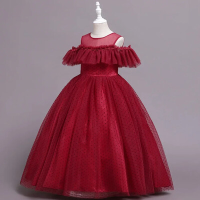 Paauglių mergaičių nėrinių berankovių tiulio princesės suknelė Elegantiška žakardo karoliukais papuošta vestuvinė suknelė gėlėms mergaitei pamergės iškilminga fortepijono šou suknelė