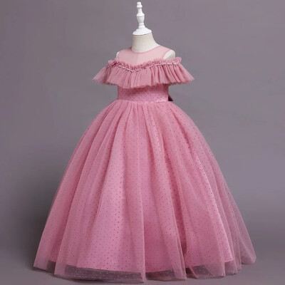 Paauglių mergaičių nėrinių berankovių tiulio princesės suknelė Elegantiška žakardo karoliukais papuošta vestuvinė suknelė gėlėms mergaitei pamergės iškilminga fortepijono šou suknelė