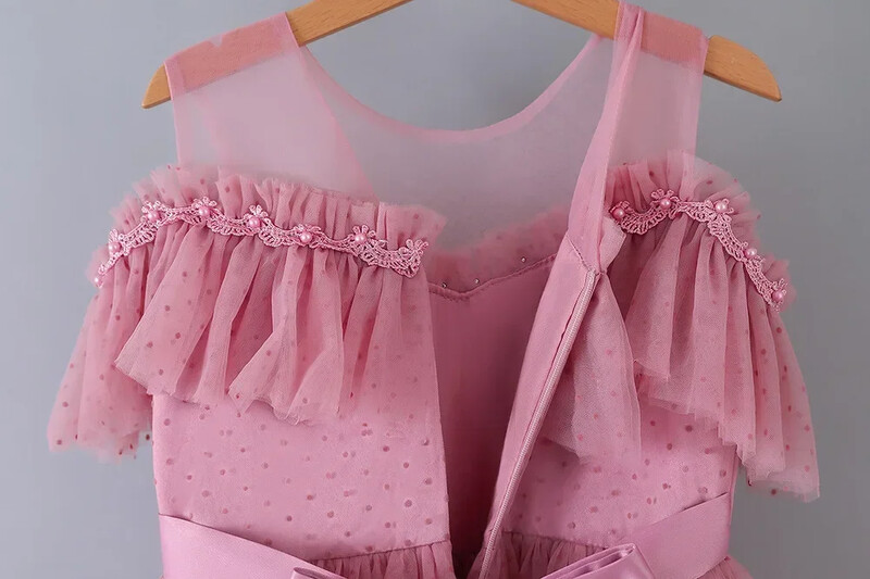 Paauglių mergaičių nėrinių berankovių tiulio princesės suknelė Elegantiška žakardo karoliukais papuošta vestuvinė suknelė gėlėms mergaitei pamergės iškilminga fortepijono šou suknelė