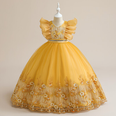 Φόρεμα για πάρτι παράνυμφος με μανίκια για κορίτσι Χριστουγεννιάτικο κοστούμι δαντέλα λουλούδι πριγκίπισσα νυφικό φόρεμα κοριτσιού φιόγκο Φόρεμα γενεθλίων Vestido