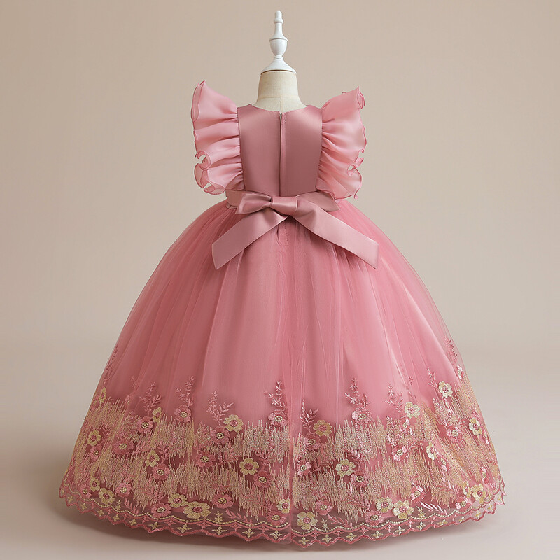 Φόρεμα για πάρτι παράνυμφος με μανίκια για κορίτσι Χριστουγεννιάτικο κοστούμι δαντέλα λουλούδι πριγκίπισσα νυφικό φόρεμα κοριτσιού φιόγκο Φόρεμα γενεθλίων Vestido