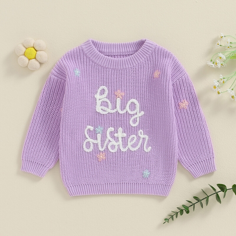 Πλεκτό πουλόβερ για μωρά για μωρά για νήπιο Μικρή αδερφή ασορτί στολές μακρυμάνικο πουλόβερ Big girl Sister φούτερ