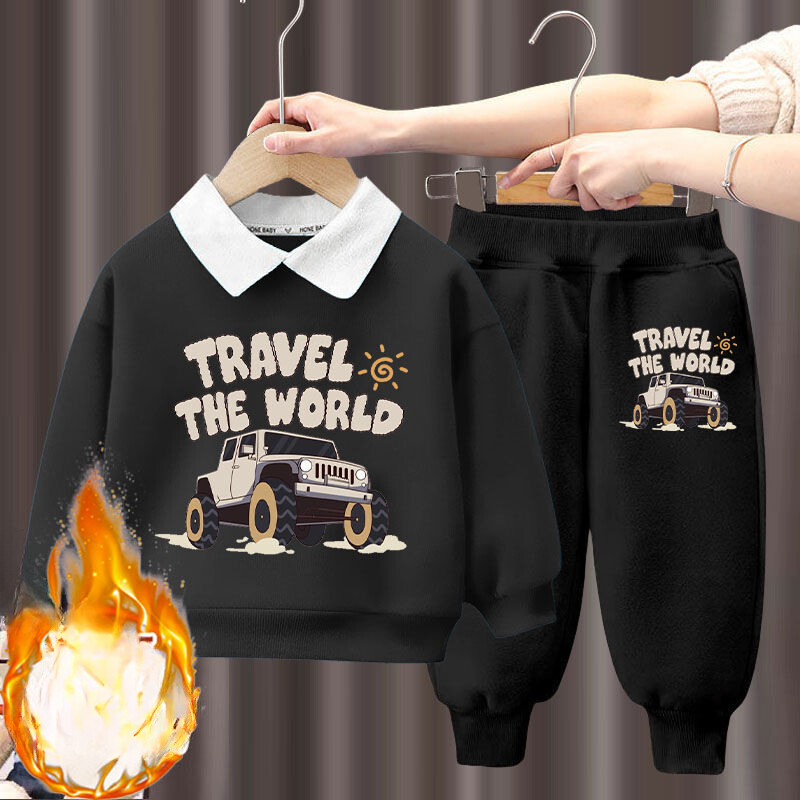 Rudens mazuļu meiteņu drēbju komplekts bērniem zēnu atloks karikatūra apdrukāta džemperīši džemperi un bikses 2gab uzvalks bērnu treniņtērpi