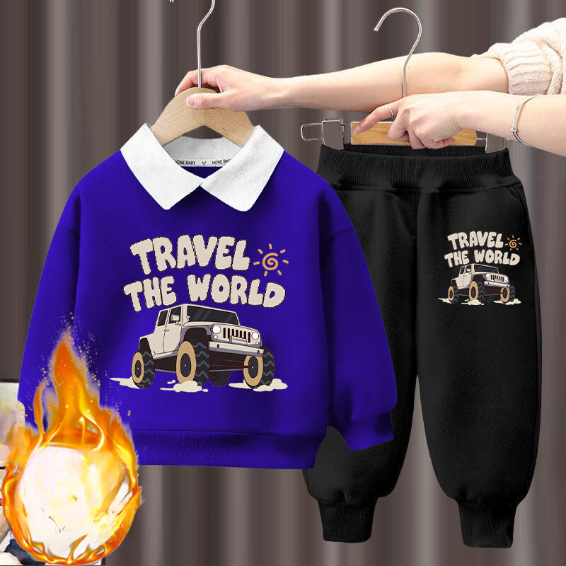 Rudens mazuļu meiteņu drēbju komplekts bērniem zēnu atloks karikatūra apdrukāta džemperīši džemperi un bikses 2gab uzvalks bērnu treniņtērpi