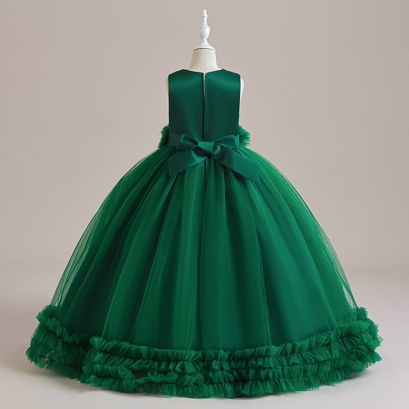 Tiniknek karácsonyi parti ruha lányoknak Gyermek jelmez Bolyhos zöld tüll koszorúslány hercegnő ruhák esküvői bál gyerek ruházat