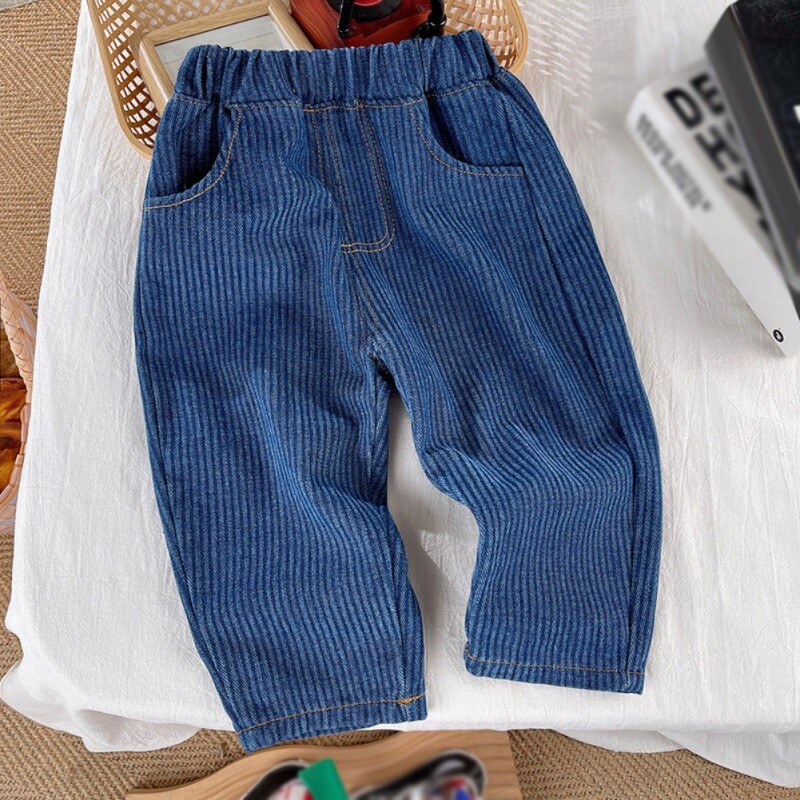 Csíkos tipegő farmernadrág Baba lányoknak Fiúk Nadrág Magas Derék Szilárd kívül Gyerek Nadrág Őszi Téli Divat Kid Cowboy Farmer