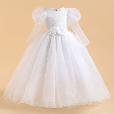 Μακρυμάνικα Λευκά Φορέματα παράνυμφων για Κορίτσια Κοστούμια Νυφικών Φόρεμα για κορίτσια λουλούδια Κομψά βραδινά φορέματα για εφήβους