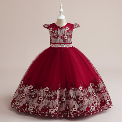 Mergaitės gėlėtos princesės suknelės Kalėdų kostiumų siuvinėjimas Vestuvinė vaikų vakarėlio suknelė mergaitei oficialaus gimtadienio pamergių suknele