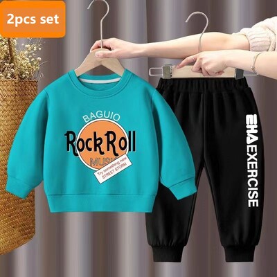 Rudens kūdikių mergaičių rūbų rinkinys raidėmis marginti megztiniai megztiniai viršus ir kelnės apačioje, 2 dalių kostiumas, vaikiški, vaikiški, berniukų sportiniai kostiumai