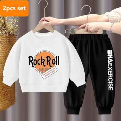 Rudens kūdikių mergaičių rūbų rinkinys raidėmis marginti megztiniai megztiniai viršus ir kelnės apačioje, 2 dalių kostiumas, vaikiški, vaikiški, berniukų sportiniai kostiumai